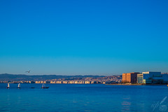 Thessaloniki, Greece, unfolded along the seaside.  Both parts of Thessaloniki Concert Hall can be seen, as landmarks, on the right: the imposing clay-coloured edifice and, next to it, the newly erected white building with the green glass façade towards the sea shore. Reflections of both buildings are visible on the waves. Optimist boats, overflown by a gull, sail into dock.  More than a million people live in Thessaloniki metropolitan area and engage in all sorts of activities: artistic and cultural, trade, seafaring, literary and more. The sea has primary importance in the city's life; its Port was coveted by friends and foes. From the Concert Hall a promenade stretches along the seaside as far north as the White Tower and even farther (all the way to the harbour).  Thessalonikē was founded in 315 BC by Cassander of Macedon, one of Alexander the Great's rival successors. In 148 BC Thessalonikē was made capital of the Roman province of Macedon, then conquered by the Ottomans in 1430. It was liberated in 1912 by Hellenic Army.  The photograph was inspired by the following lines (originally referring to another city—Antioch), written by a famous Greek poet:  “… is proud of its magnificent buildings, fine streets, the lovely countryside around it, its teeming population; proud too of its glorious kings, its artists and sages, its very rich yet prudent merchants. But far more than all this … is proud to be a city Greek from ancient times, related to …”  —Constantine P. Cavafy (Greek from Ancient Times)  ( Original poem in Greek:  ❝Καυχιέται ἡ … γιὰ τὰ λαμπρά της κτίρια, καὶ τοὺς ὡραίους της δρόμους· γιὰ τὴν περὶ αὐτὴν θαυμάσιαν ἐξοχήν, καὶ γιὰ τὸ μέγα πλῆθος τῶν ἐν αυτῇ κατοίκων. Καυχιέται ποὺ εἶν’ ἡ ἕδρα ἐνδόξων βασιλέων· καὶ γιὰ τοὺς καλλιτέχνας καὶ τοὺς σοφοὺς ποὺ ἔχει, καὶ γιὰ τοὺς βαθυπλούτους καὶ γνωστικοὺς ἐμπόρους. Μὰ πιὸ πολὺ ἀσυγκρίτως ἀπ’ ὅλα, ἡ … καυχιέται ποὺ εἶναι πόλις παλαιόθεν ἑλληνίς· τοῦ Ἄργους συγγενής…❞  —Κ.Π. Καβάφης - Παλαιόθεν Ἑλληνὶς )