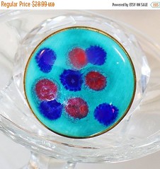 Poured Glass Brooch. Turquoise Blue Red Poured Glass Pin.  Polka Dot Murano Glass Brooch. waalaa.