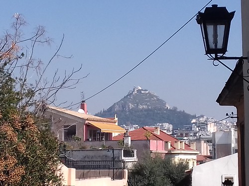 Athens: A view of Lycabettus Hill from Plaka