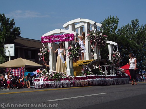 Miss Tooele County float in the Days of '47 parade 2016, Salt Lake City, Utah