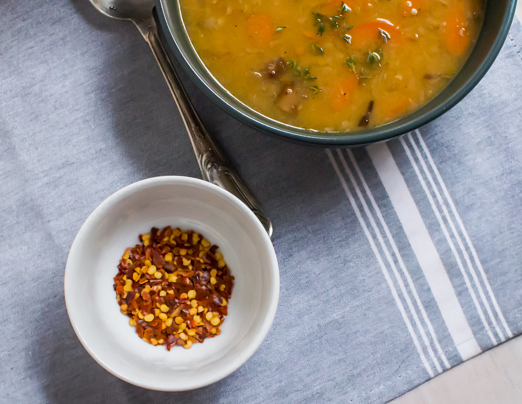 For a little extra heat, add some crushed Italian red peppers to your smoked turkey and white bean soup.