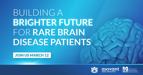 A graphic that reads “Building a Brighter Future for Rare Brain Disease Patients. Join us March 12.”