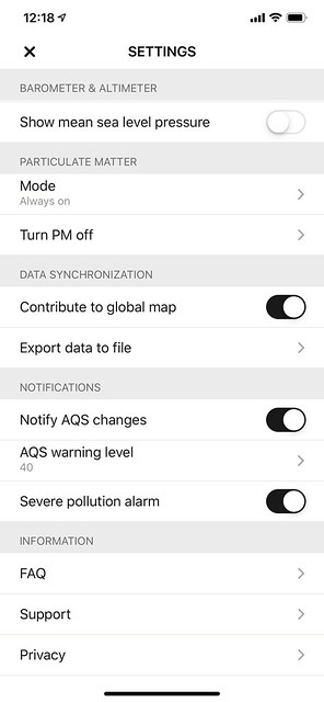 Atmotube iOS App - Settings #2