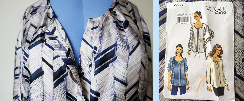 Silk stripe blouse with pattern env