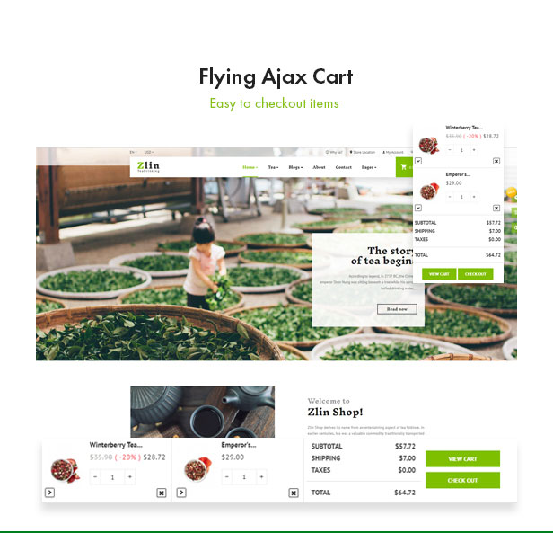Leo Zlin - best prestashop tea shop theme - Flying Ajax Cart