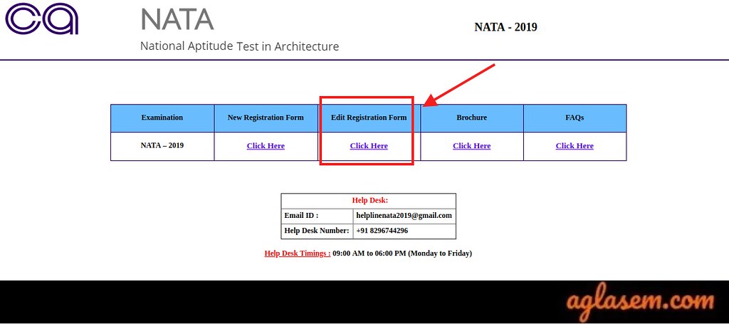 NATA 2019 Form Correction Window