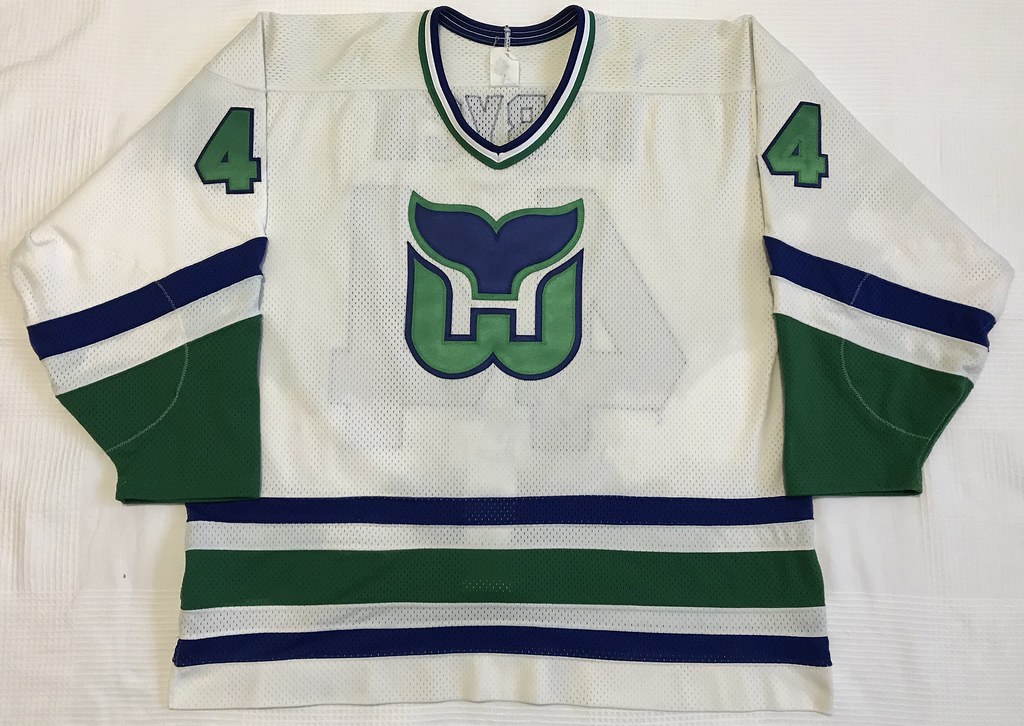 1990-91 Dave Babych Hartford Whalers Home Jersey Front