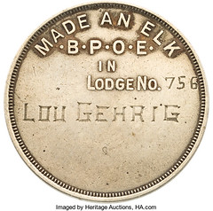 Lou Gehrig's Elks Membership Medal reverse