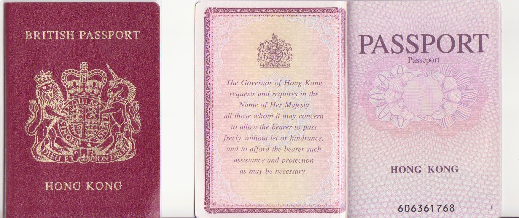 British passport issued to Hong Kong people prior to the colony's return to China in 1997.