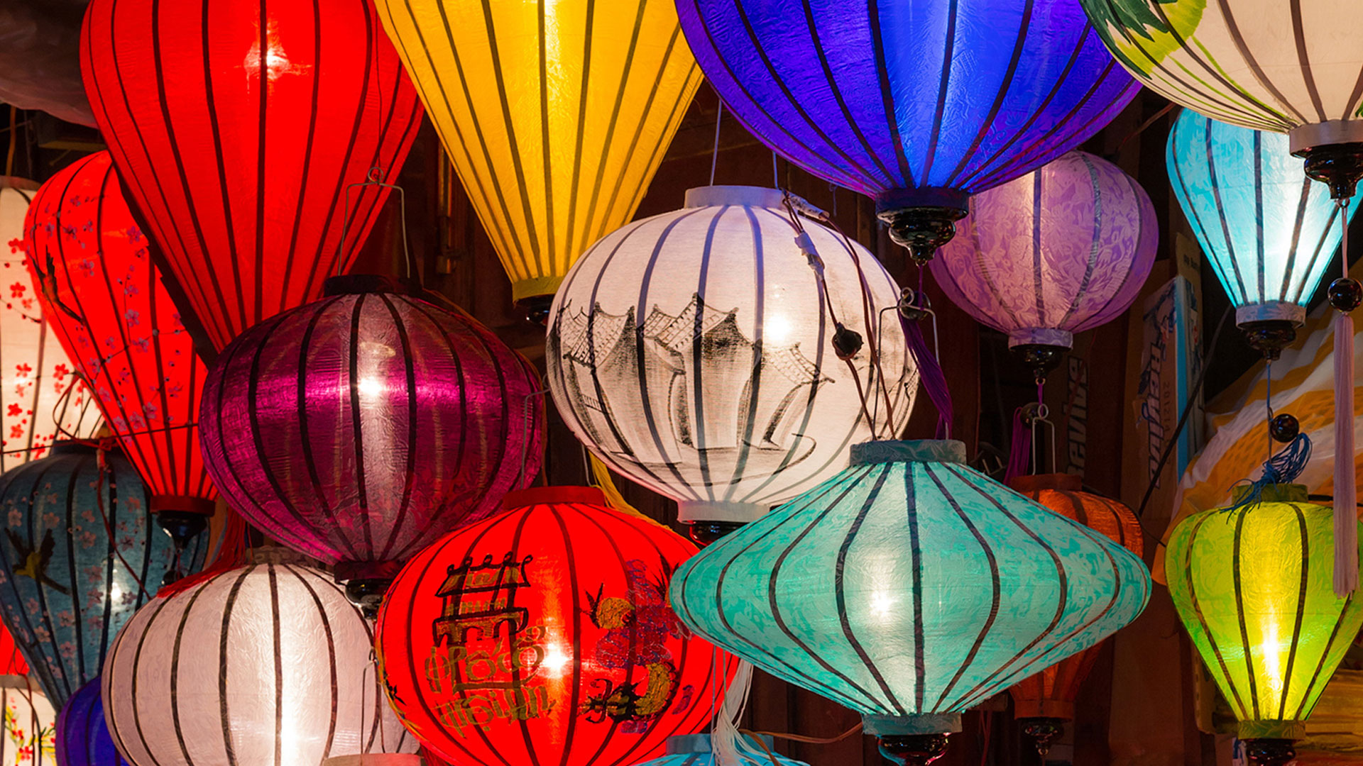 Lit Paper Lanterns of All Shapes and Colours