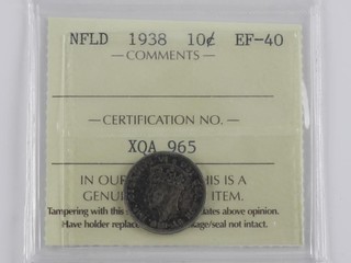 1938 Canadian 10 Cent in ICCS holder