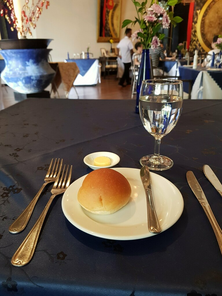 (面包牛油 Bread starter) Fried Calamari, Braised Duck Leg, Cream Brulee and Tea rm$65 @ Indigo at The Blue Mansion (張弼士故居), Georgetown Penang