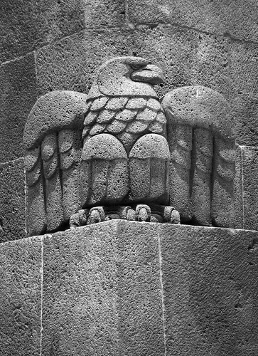 A stone eagle at the Monument of the Revolution in Mexico City
