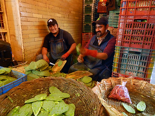 Nopales (defanged cactus paddles) for sale at the huge Merced Market in Mexico City