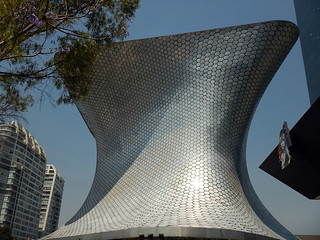 Silvery reflection of the Soumaya Museum in Mexico City