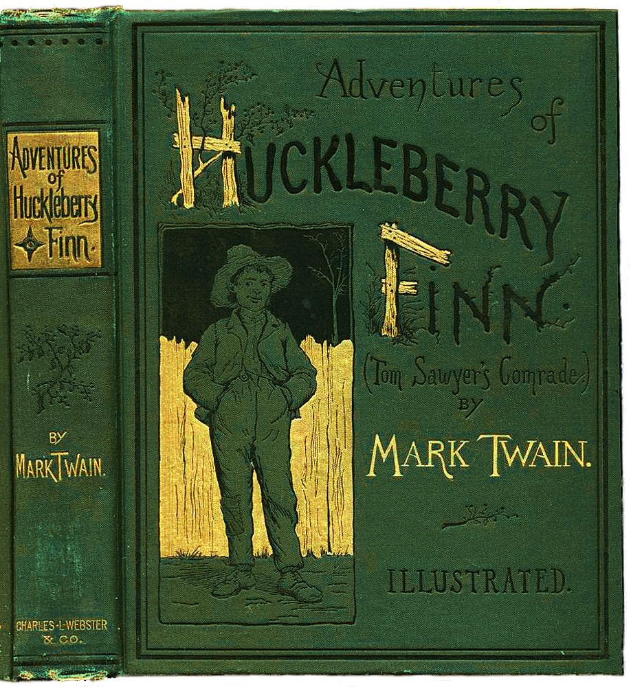 Cover of the book Adventures of Huckleberry Finn by Mark Twain, 1884 (1st US edition book cover)