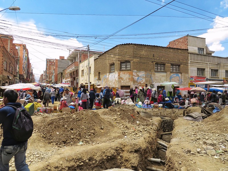 Destroyed road in El Alto market, Bolivia