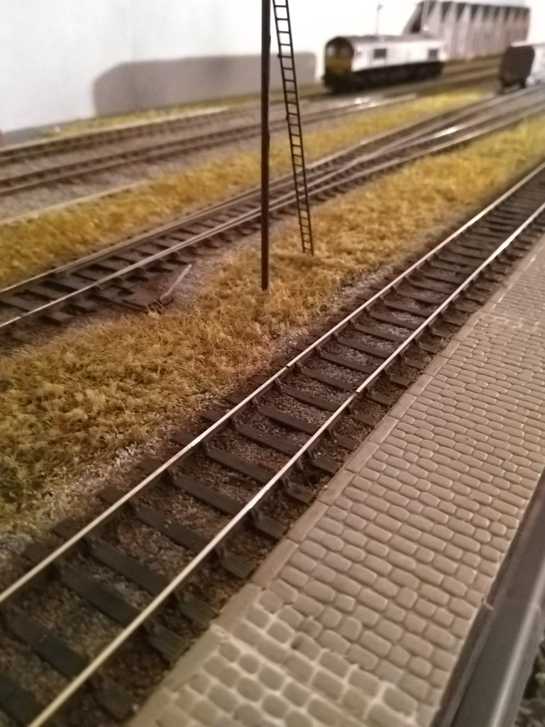 Heavily weathered Exactoscale bullhead trackwork with the Wills granite setts cobblestones added to create a hardstanding. This siding will be used by "Enterprise" wagonload trains.