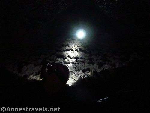 Flashlight fun in Hopkins Chocolate Cave, Lava Beds National Monument, California