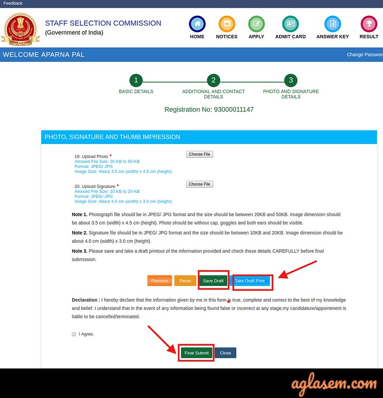 SSC CHSL Application Form 2019 - Upload photo and Signature
