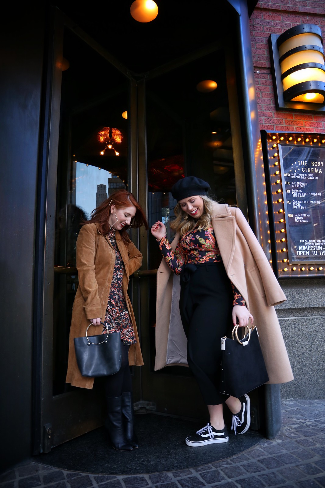 NYC Fashion Bloggers ASOS Paisley Print Winter Outfits Brown Coats Roxy Hotel Tribeca