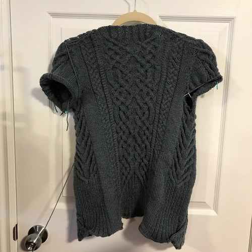 A couple of progress shots of Nadine’s Sode knit with Kelbourne Woolens Scout