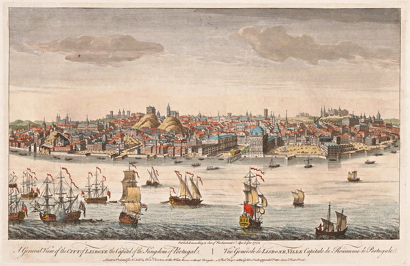 Gezicht op de stad Lissabon, Robert Sayer, 1752