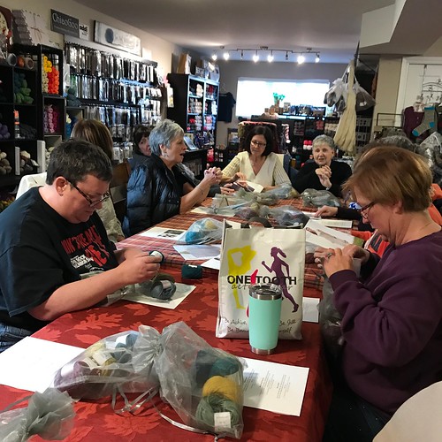 Last Saturday night was our Berroco Yarn Tasting! 5 taster 20g cakes of their new yarns, wine, cheese and a scarf pattern!