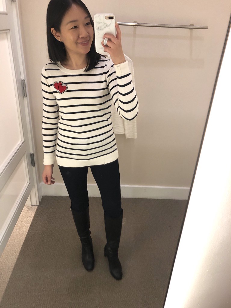LOFT Heart Striped Sweater, size XS regular
