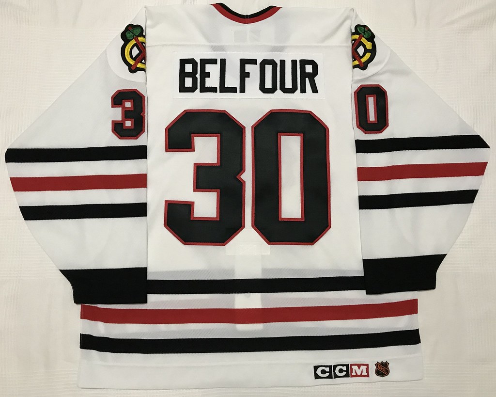 1994-95 Eddie Belfour Chicago Blackhawks Home Jersey Back