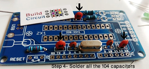 Step 4- Solder all the 104 capacitors