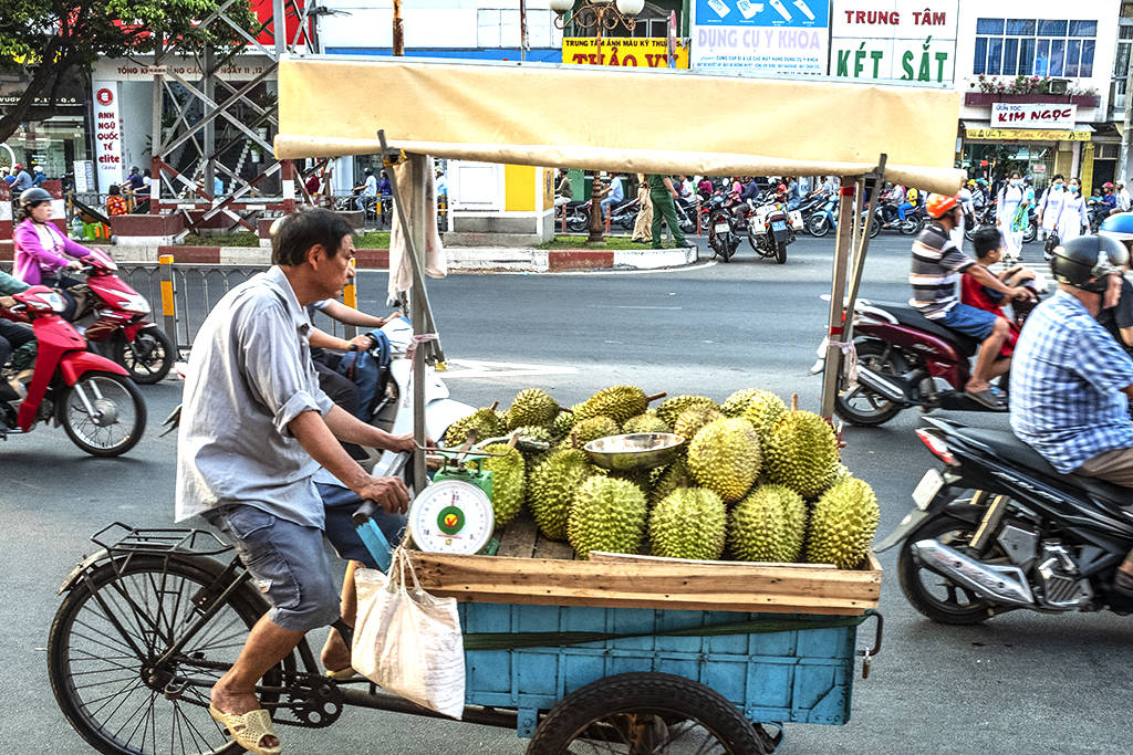 Itinerant durian seller in District 6--Saigon