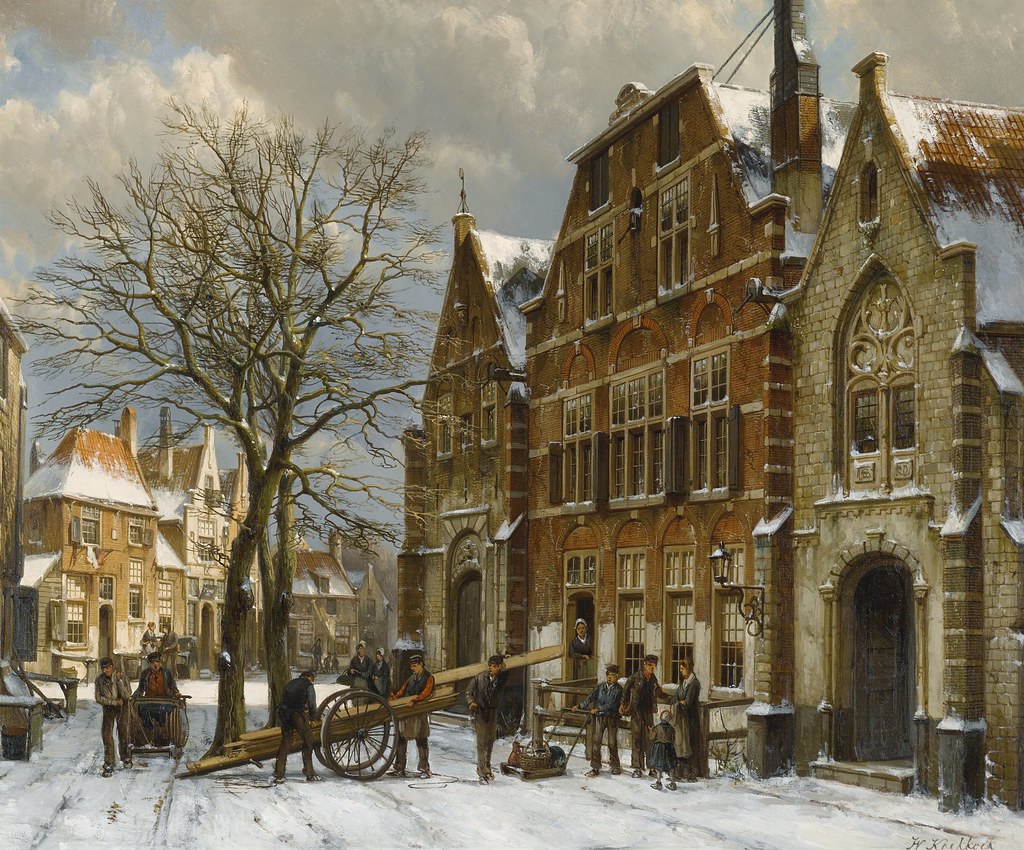 Willem Koekkoek «Winter street scene, Oudewater»