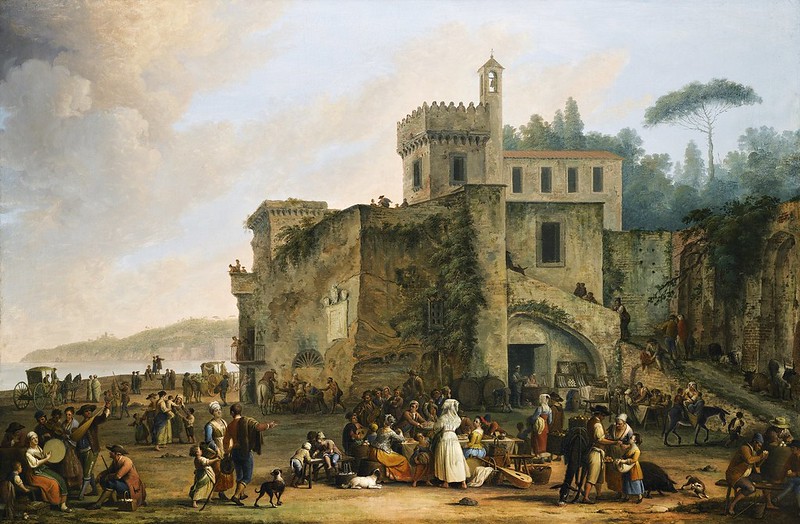 Pietro Fabris - The Bay of Naples, a view of Mergellina with figures revelling and eating