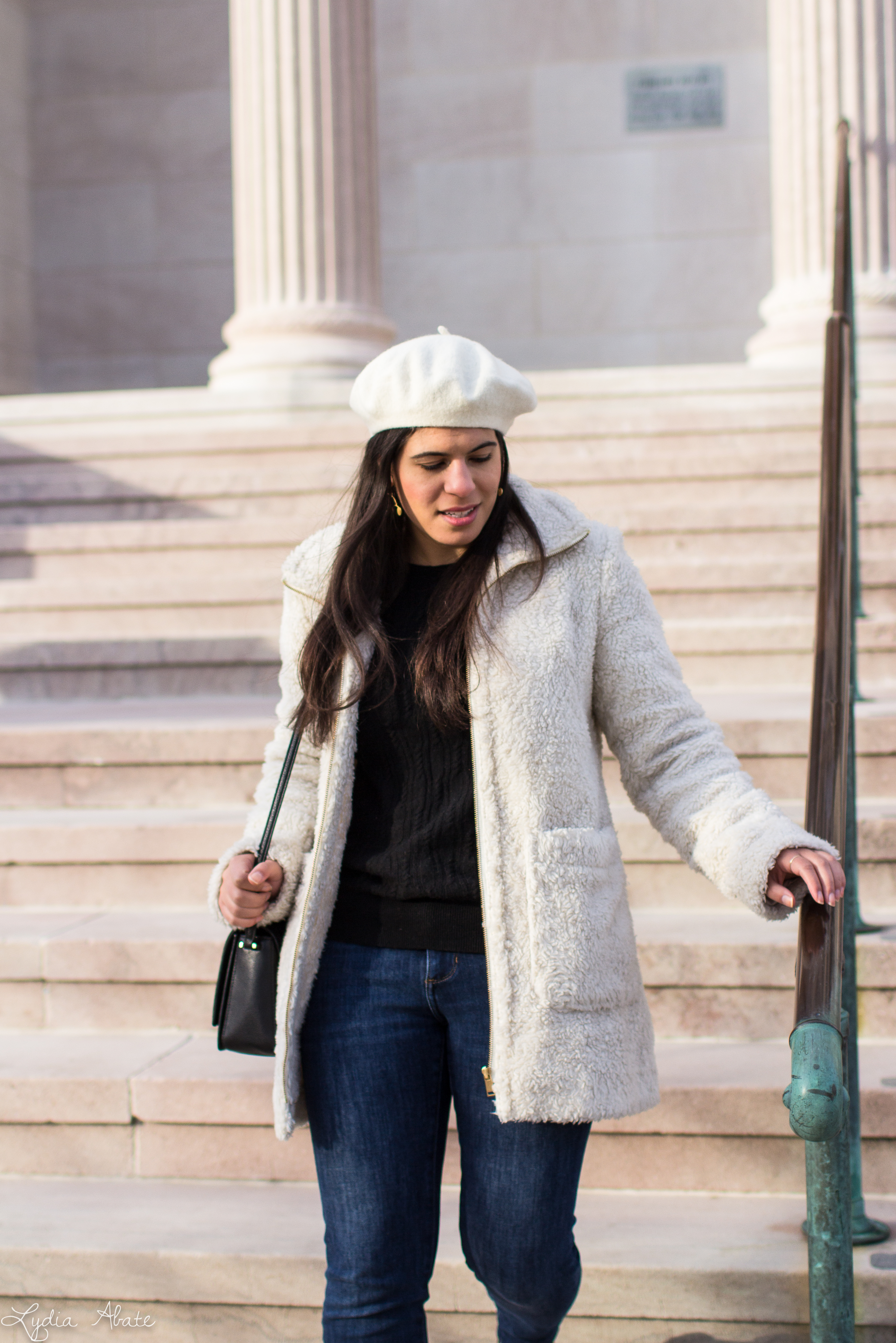 black cable knit sweater, jeans, white teddy coat, kate spade bag-11.jpg