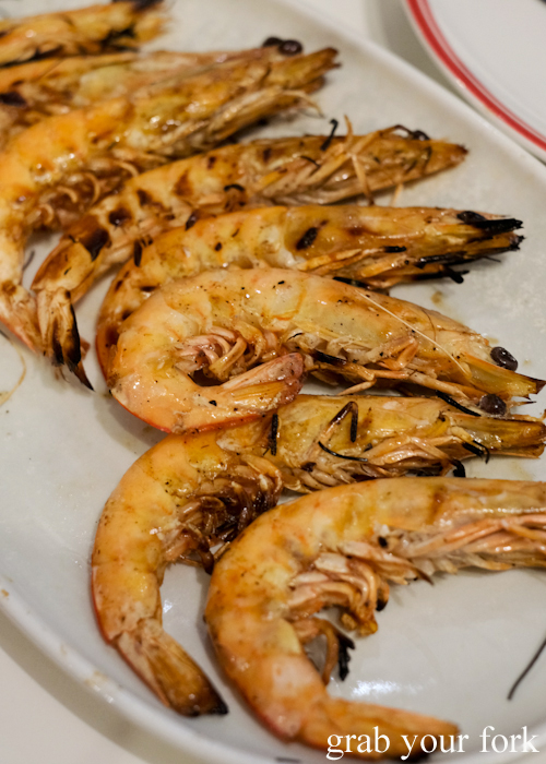 Grilled king prawns at the all you can eat prawn and crab buffet at Mojo Restaurant Sydney