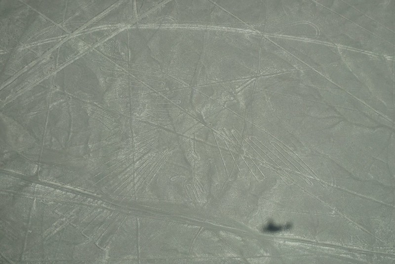 The Nazca Lines condor and plane shadow in Peru