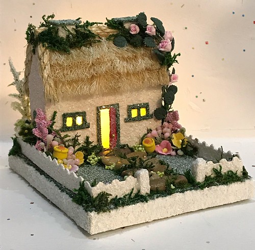 Mini Irish Cottage Putz with rose vine