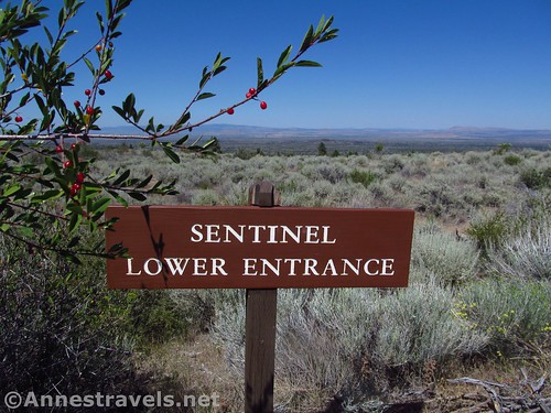 Sign for the trail to the Lower Entrance of Sentinel Cave, Lava Beds National Monument, California