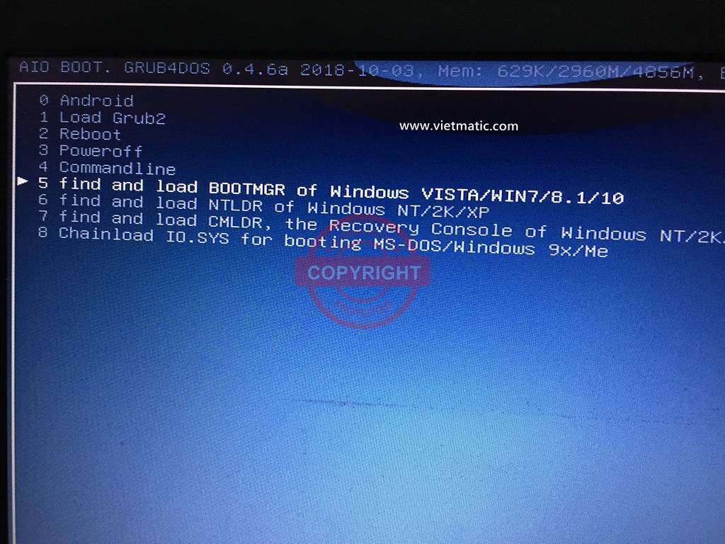 Tìm ảnh BOOTMGR của hệ điều hành Windows VISTA/ WIN7/8.1/10