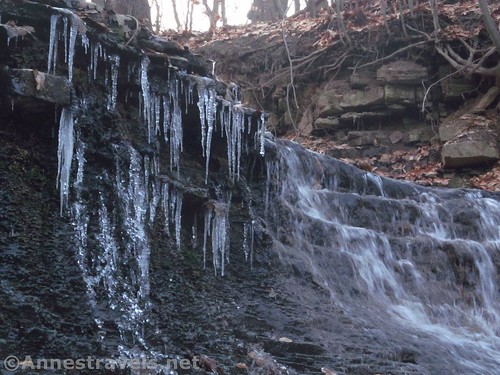 Icicles near the top of Densmore Falls in Irondeqoit, New York