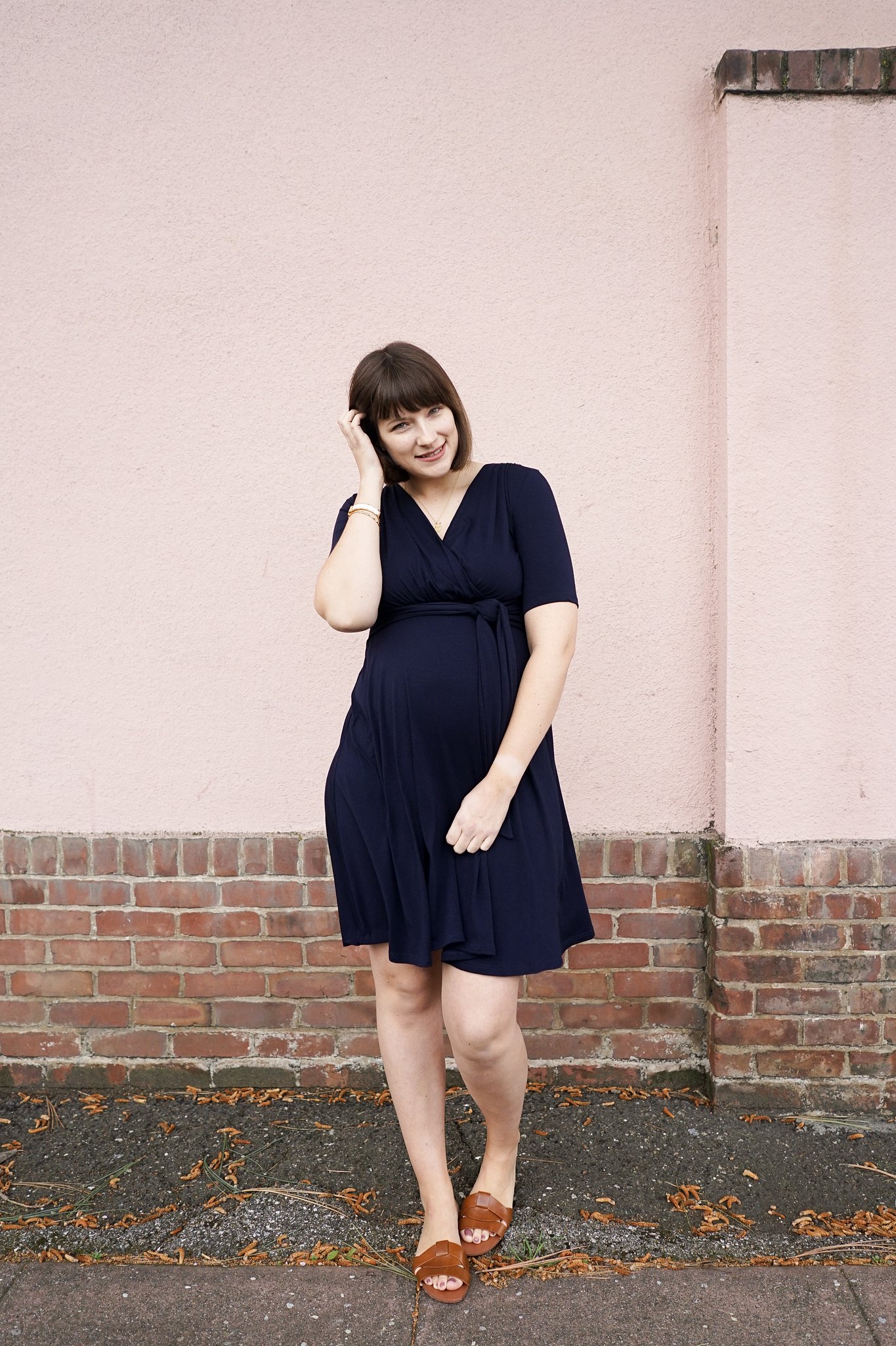 PinkBlush, Maternity Fashion, Pregnancy shoot, Dressing a bump, Mother to be, Gender Reveal, Its a girl, Navy wrap dress, Maternity dress, 