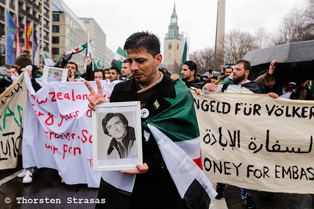 Protest in Berlin zum achten Jahrestages des Aufstandes in Syrien