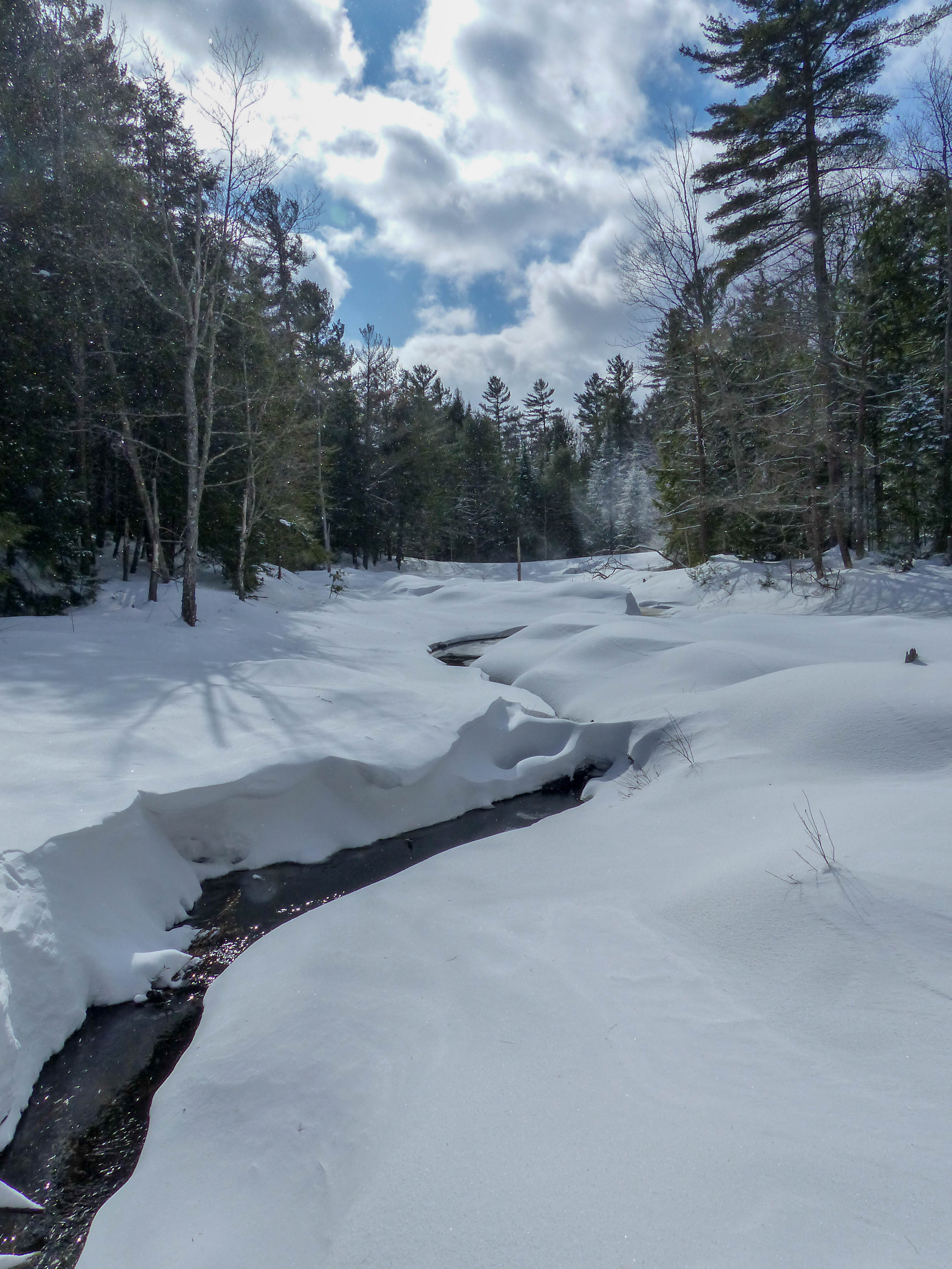 Silent Lake Provincial Park stream cutting through snow