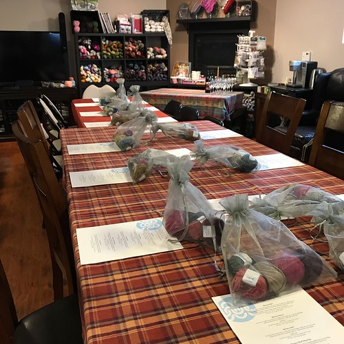 Last Saturday night was our Berroco Yarn Tasting! 5 taster 20g cakes of their new yarns, wine, cheese and a scarf pattern!