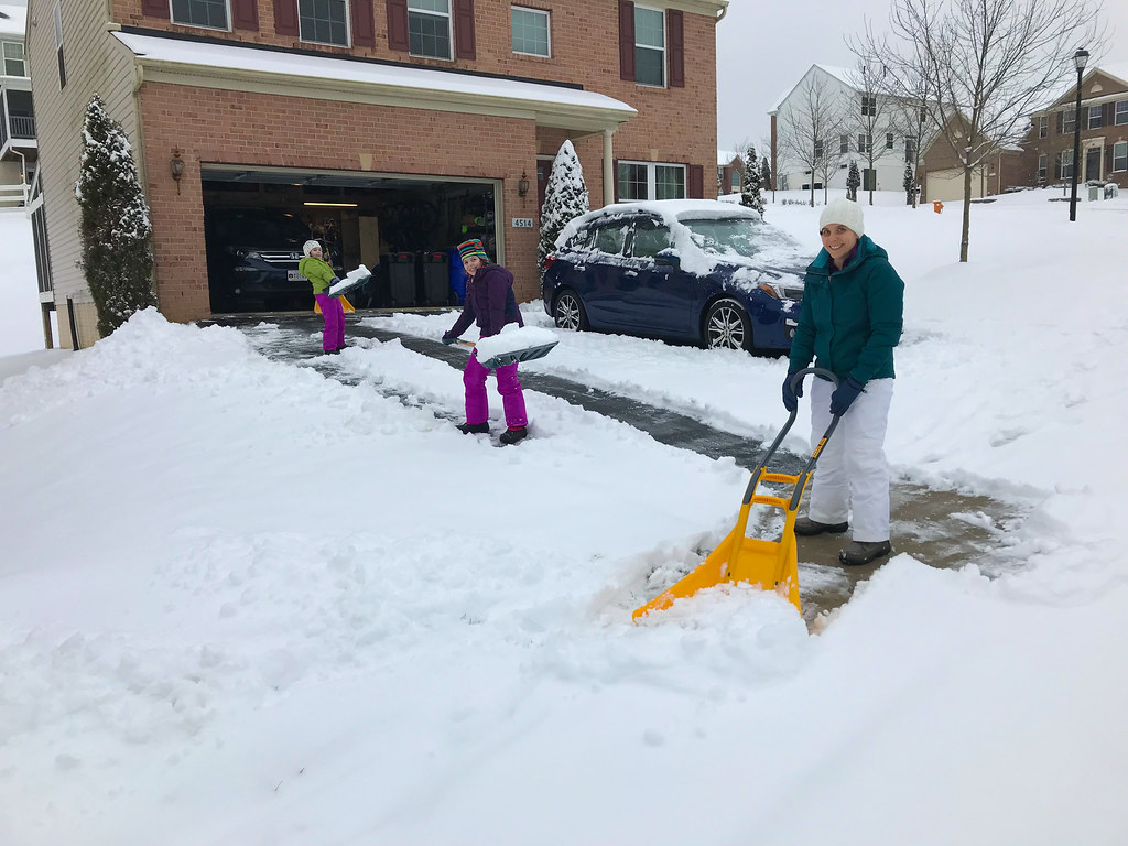Family shoveling