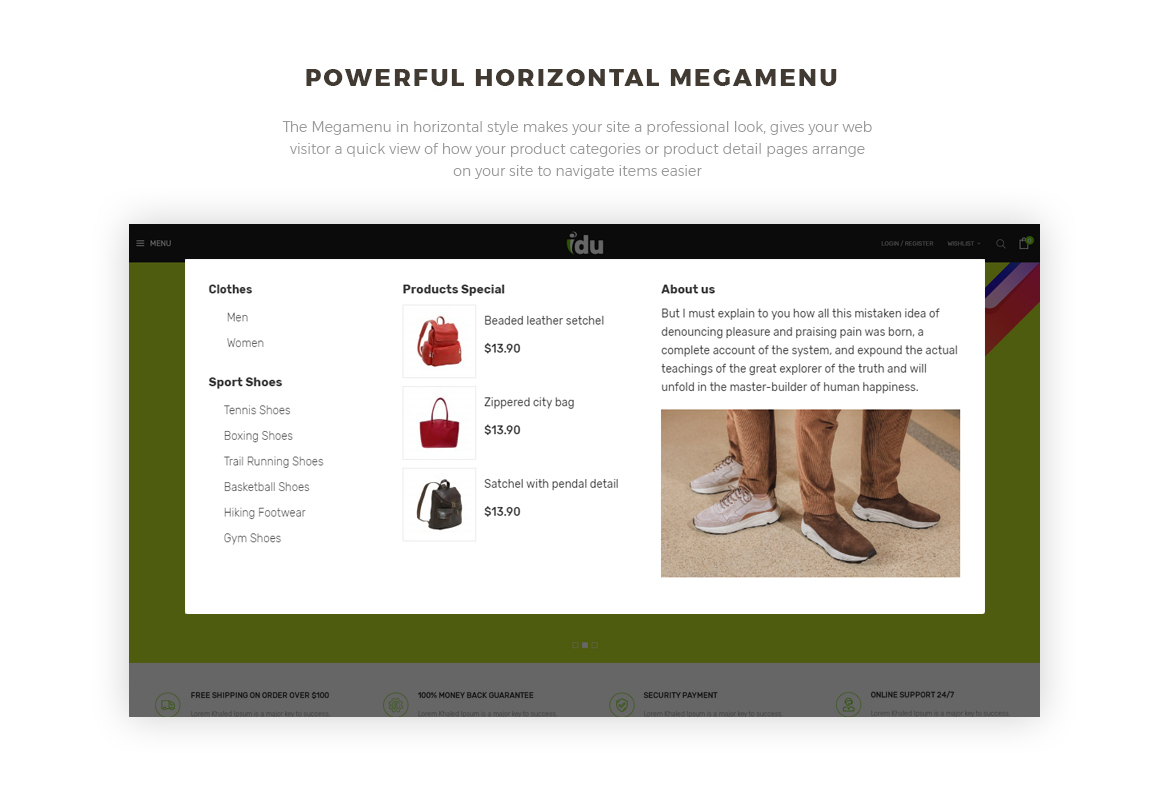 mega menu-Bos Idu Prestashop theme-Shoes, Handwatch, Fashion Store