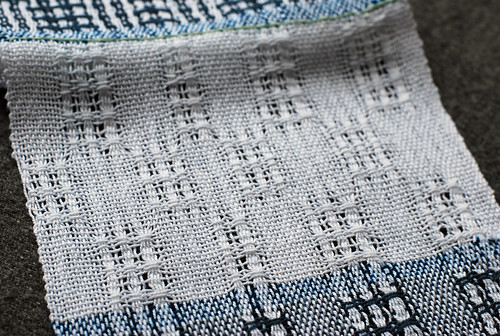 Swedish lace weaving sampler white cotton unmercerized 8/2 yarn in weft floats