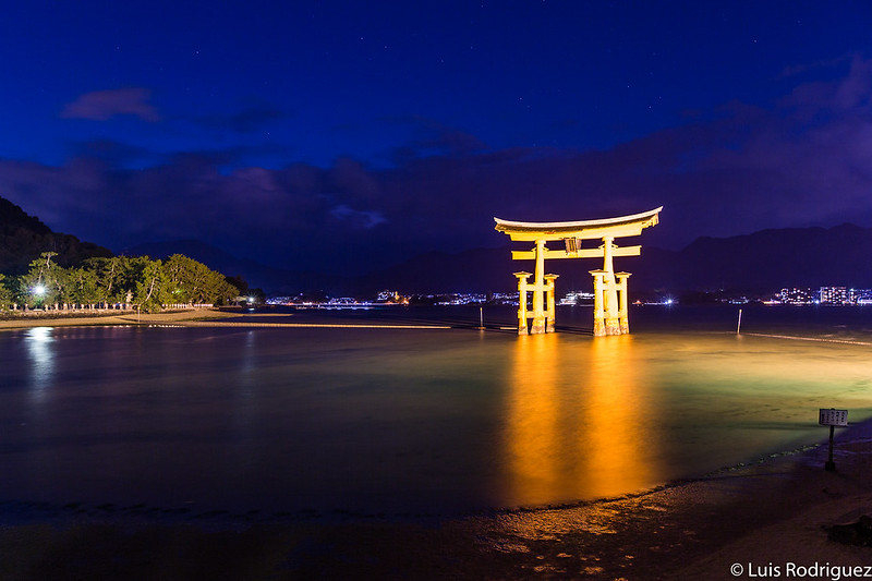 Gran torii iluminado por la noche