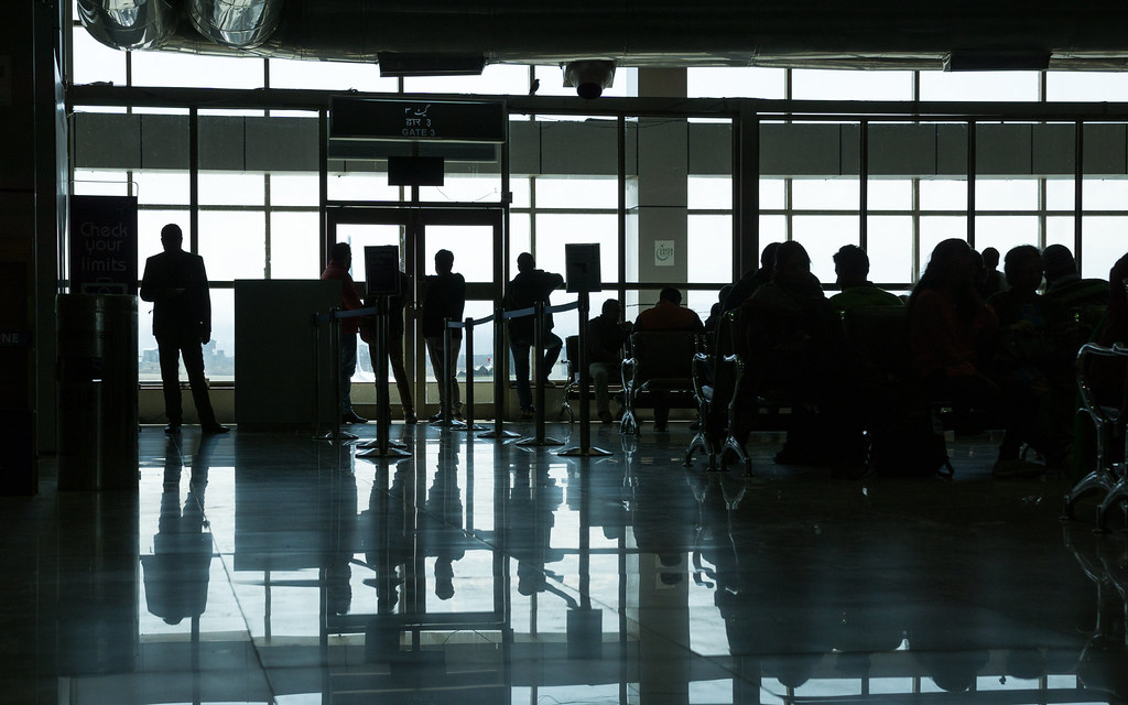 People waiting at the Srinagar airport
